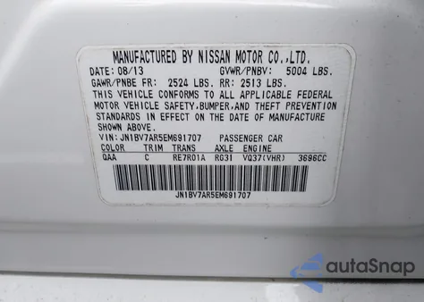 2014 Infiniti Q50 Premium from USA, damaged, VIN JN1BV7AR5EM691707